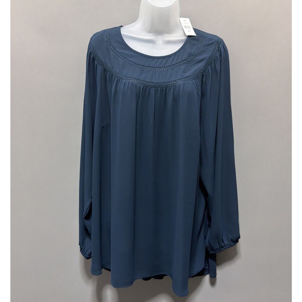 Ann Taylor Loft Top Plus Size 22 Green Chiffon Balloon Sleeve Lace Accents NWT
